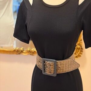Bottega Veneta gold metallic intrecciato belt